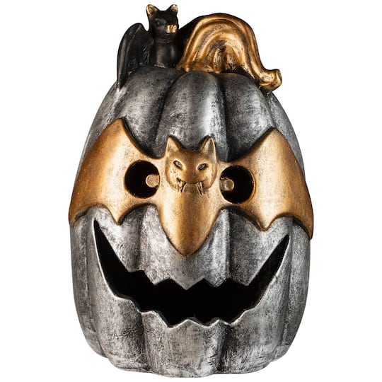 Northlight 14" Metallic LED Jack-o'-Lanterns in Bat Mask Halloween Décor | Michaels®